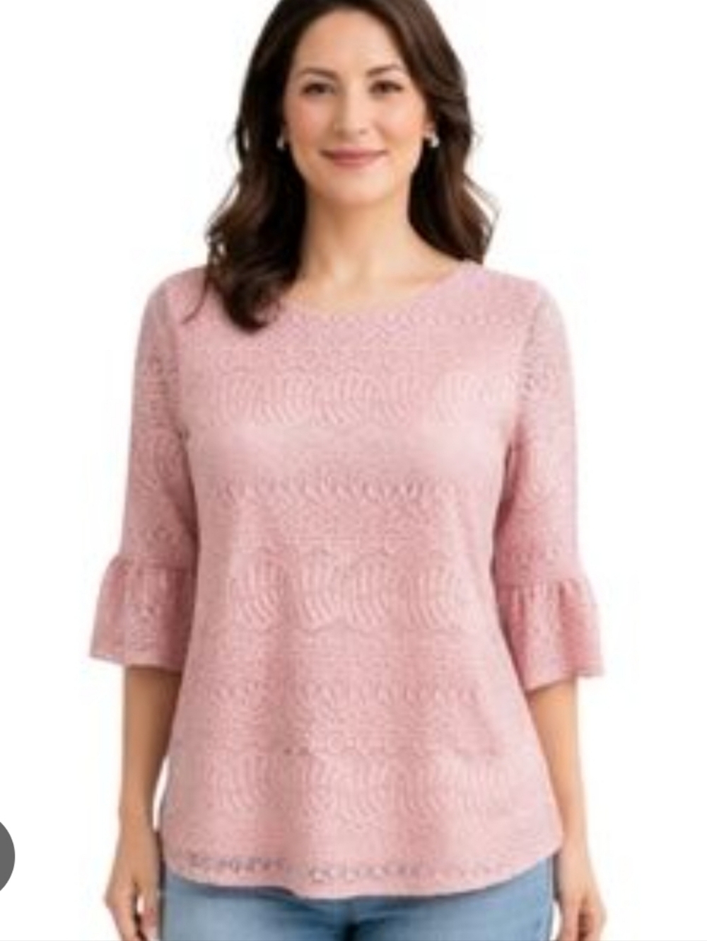 Women's Pink Textured Ruffle Sleeve Top